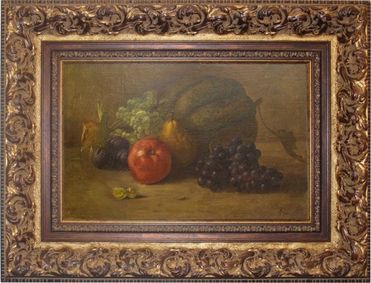 Черницкий А.. Натюрморт с яблоком, грушей, тыквой, сливами и виноградом 